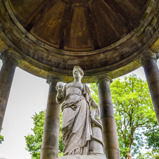 A statue of Hygieia, goddess of health and hygiene, inside the Saint Bernard's Well, a mineral water well in Stockbridge